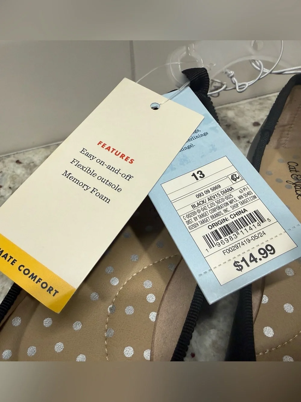 Cat & Jack Black Bow Ballet Flats Size 13 NWT